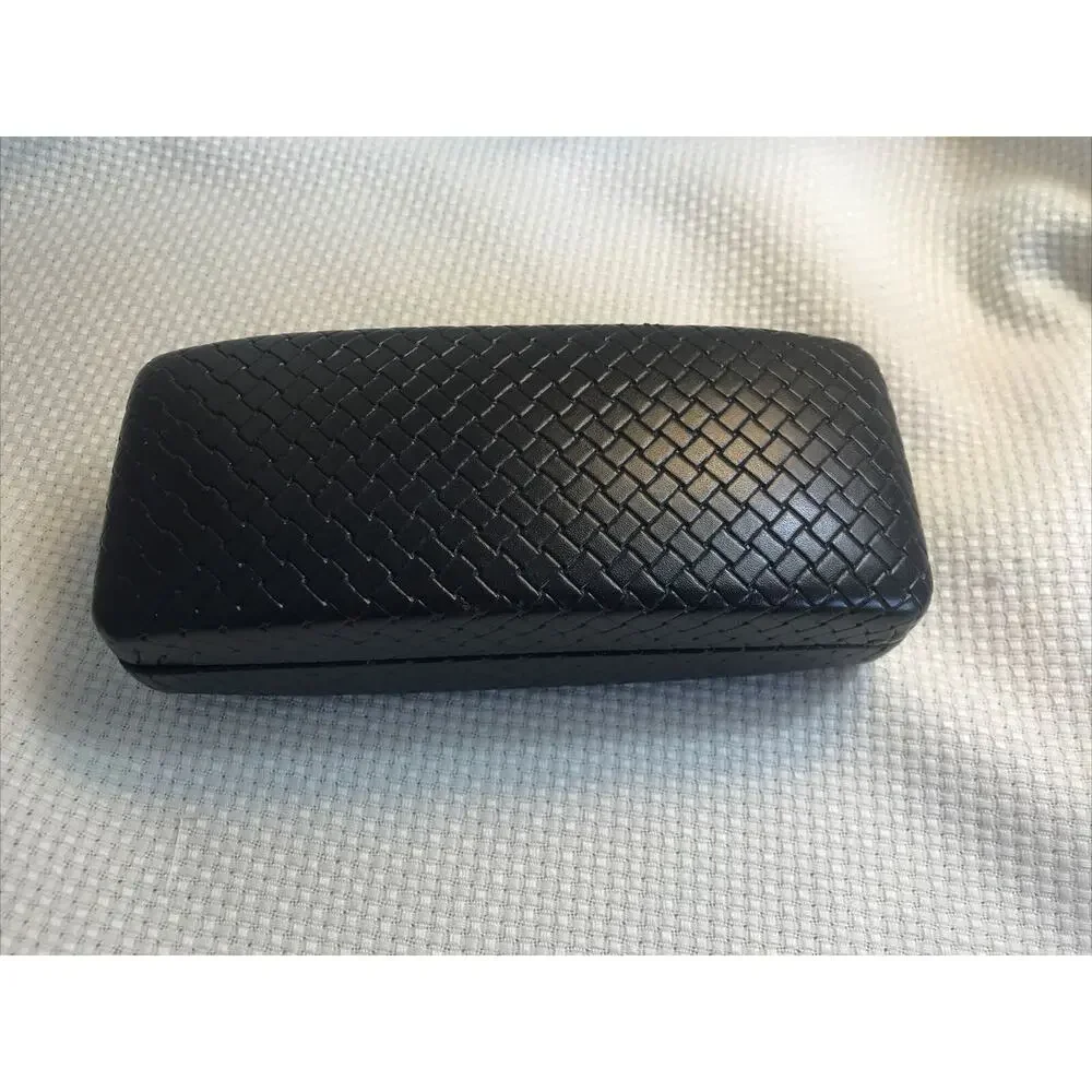 Cole Haan Brown Herringbone Leatherette -Orange Felt Interior Hard Eyeglass Case